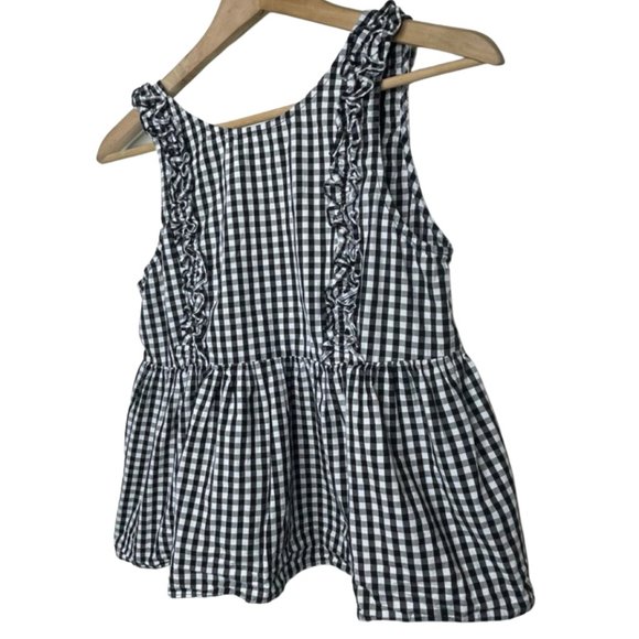 ZARA TRAFALUC | Black and White Checkered Peplum Tank with Button Back | Size XS - Picture 3 of 10